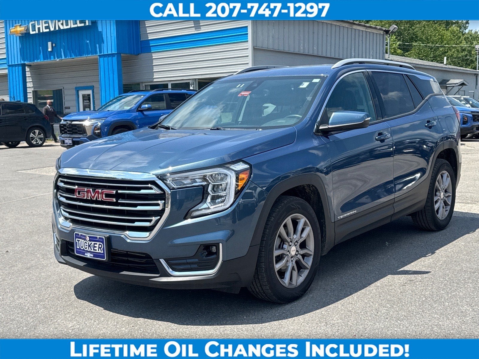 2024 GMC Terrain SLT in Downpour Metallic — front three-quarter view